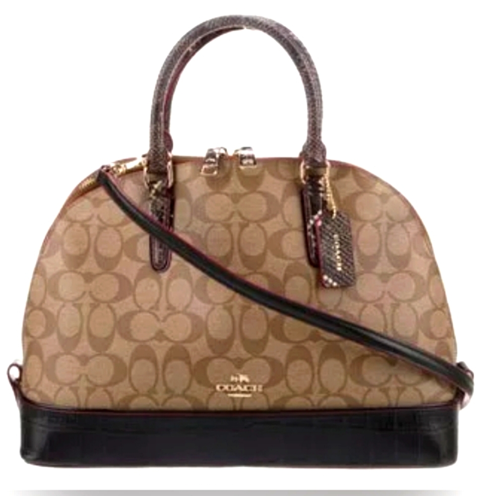 Coach Designer Sierra Exotic Mix Animal Brown and Black Purse Handbag Crossbody